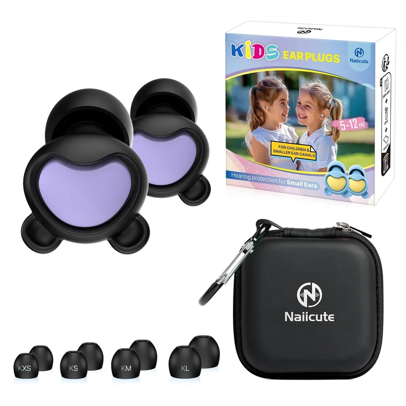 Naiicute Kids Ear Plugs (6-12 yrs) - Reusable Noise Relief Childrens Earplugs for Focus, Travel, Concert, Noise Sensitivity, Socializing, Sport Events, Anxiety, School, Playtime, 26dB Ear Protection