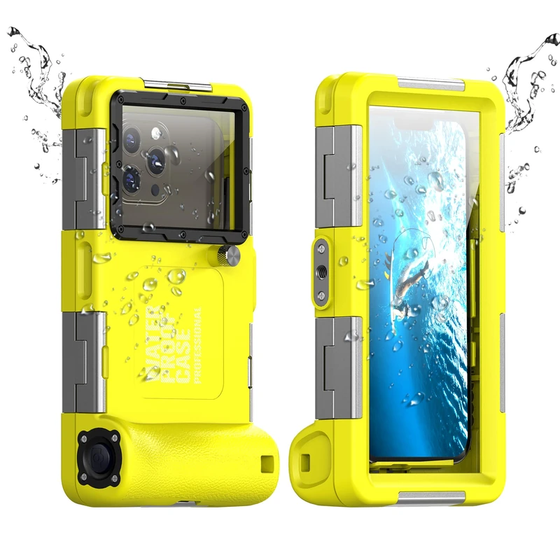 Underwater Diving Phone Case for iPhone 16/15/14/13/12/11 Pro Max & Samsung Galaxy S24/S23/S22 Plus Ultra, Professional [50ft/15m] Snorkeling Swimming Surfing Photo Video Cover (Yellow)