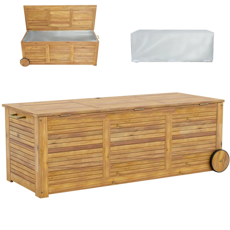 GiantexUK 180L Garden Storage Box, Acacia Wood Deck Boxes
