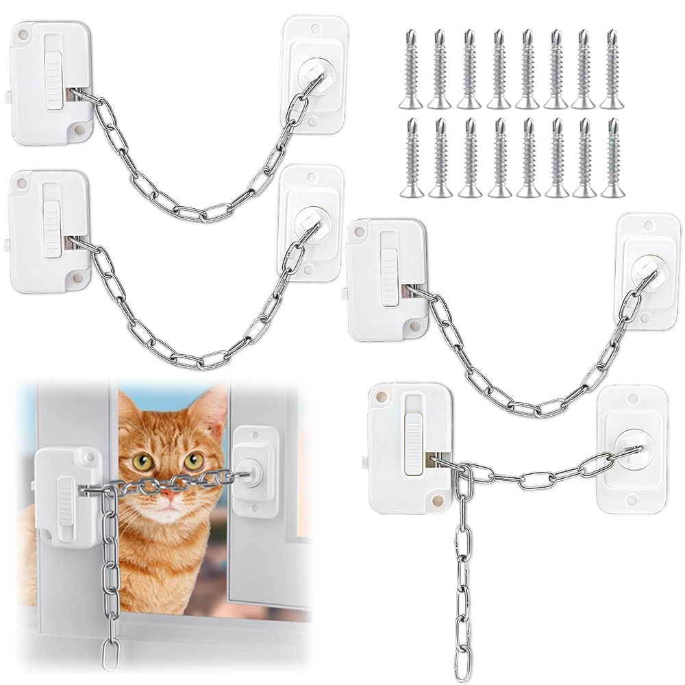 4pcs Window Locks for Upvc Windows, Self Adhesive Window Restrictor Locks for Child Pets Safety, Versatile Adjustable Window Lock with Screws for Cabinet, Refrigerator