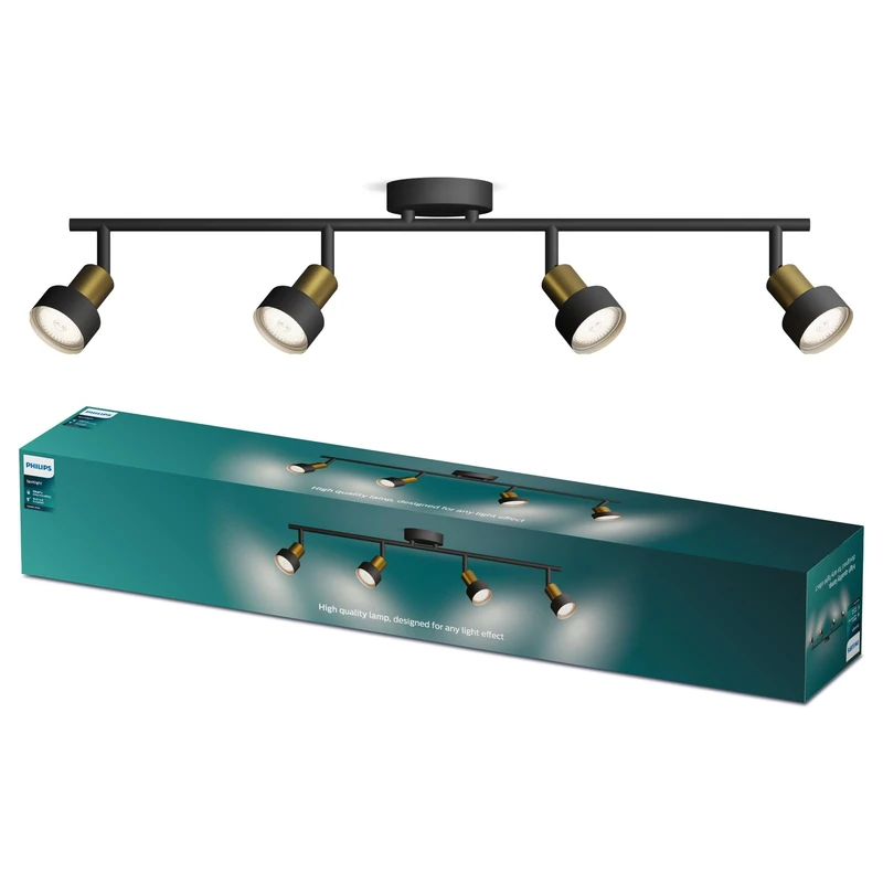 PHILIPS Conduit Spot 4-Head, GU10 not Included, Brass, IP20, Black-Gold