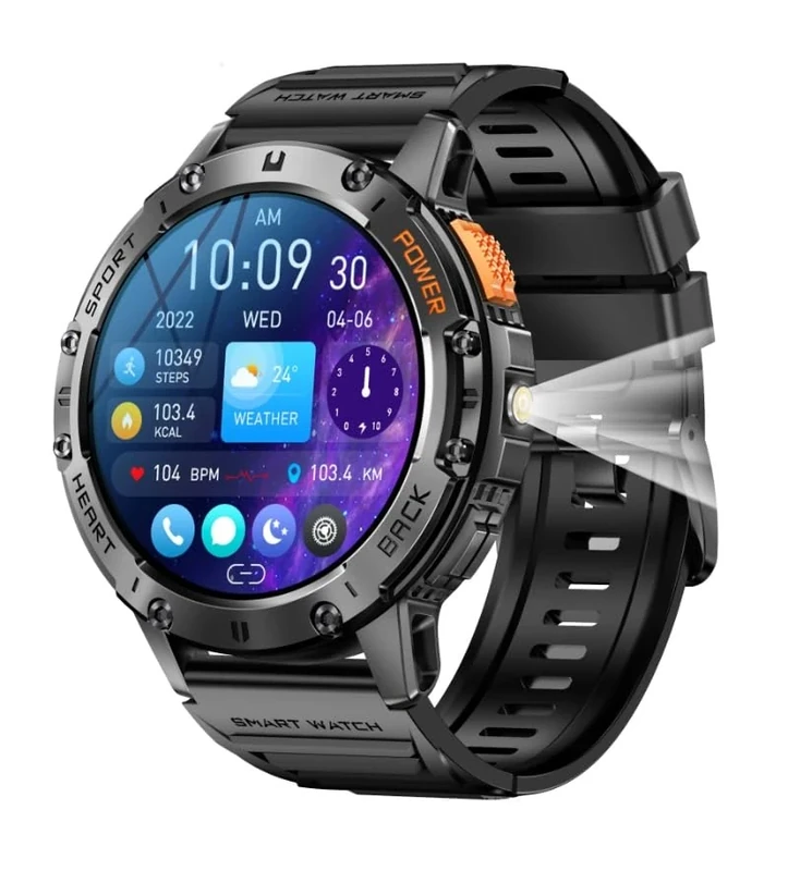 K65 Smart Watch Men's Fitness Tracker Bluetooth Call Smart Watch Sports Mode Heart Rate Blood Pressure Monitor Flashlight Men (Black)