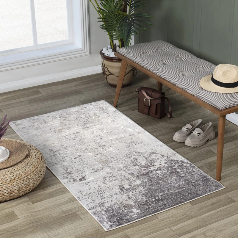 Livabliss Bangkok Abstract Runner Rug, Modern Marble Design, Grey White Charcoal, 80x150 cm, Medium Pile - Image 1