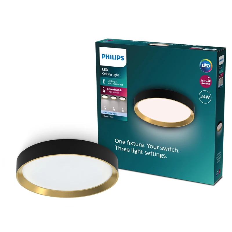 PHILIPS Hanno Ceiling SceneSwitch, Round, 24W, 2800Lm, 4000K, Black, IP20