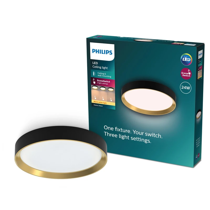 PHILIPS Hanno Ceiling SceneSwitch, Round, 24W, 2700Lm, 2700K, Black, IP20