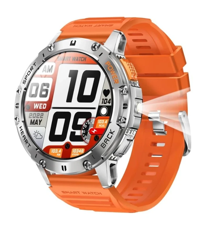 K65 Smart Watch Men's Fitness Tracker Bluetooth Call Smart Watch Sports Mode Heart Rate Blood Pressure Monitor Flashlight Men (Orange)