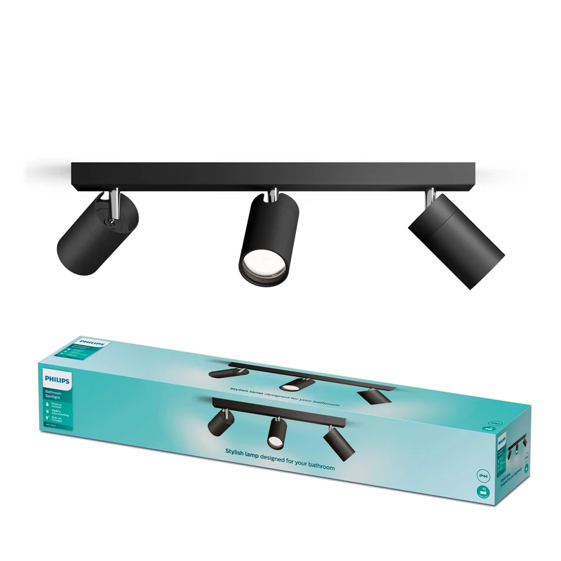 PHILIPS Idris 3-Head spot, GU10 lamp not Included, Black, IP44, Water-Resistant