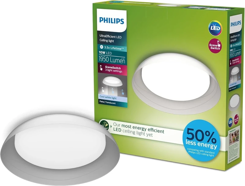PHILIPS Fleta UltraEfficient Ceiling, SceneSwitch, Teak, 10W, 1950Lm, 4000K, IP20, Cool White