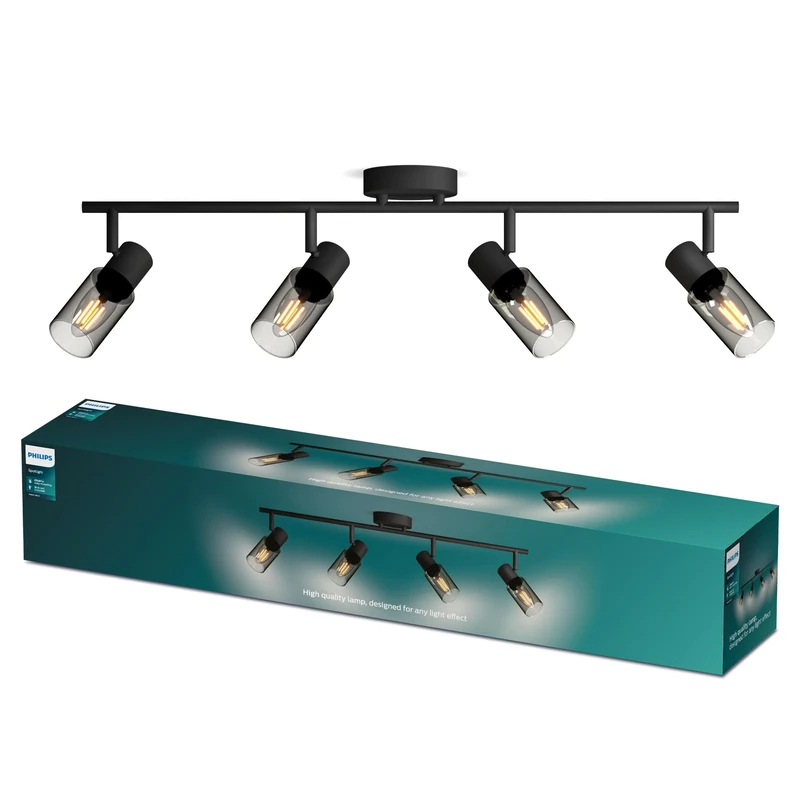 PHILIPS Palms Spot 4-Head, E14 not Included, Black, IP20