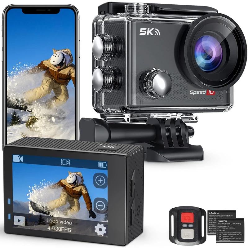Hiicam Action Camera Dural Screen 4K 60FPS Underwater Camera Snorkeling 131FT (black-8) - Image 1