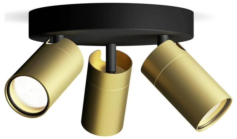 PHILIPS Idris 3-Head spot on Round Plate, GU10 lamp not Included, Brass, IP44, Water-Resistant, Gold