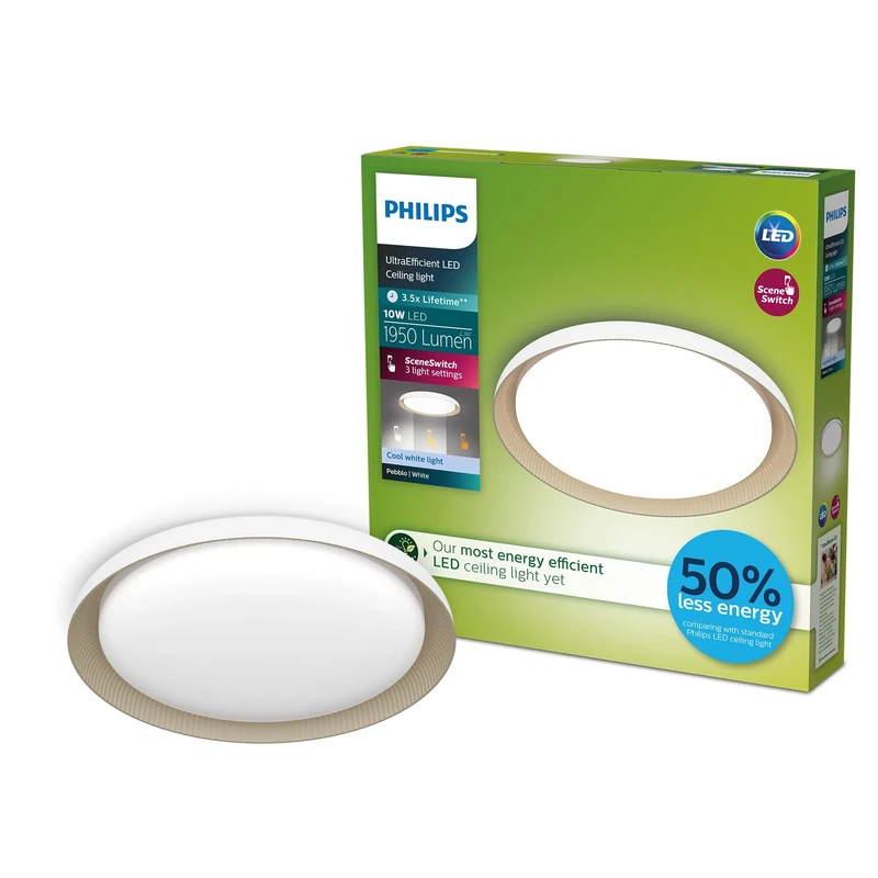 Philips Pebblo UltraEfficient Ceiling, SceneSwitch, White, 10W, 1950Lm, 4000K, IP20
