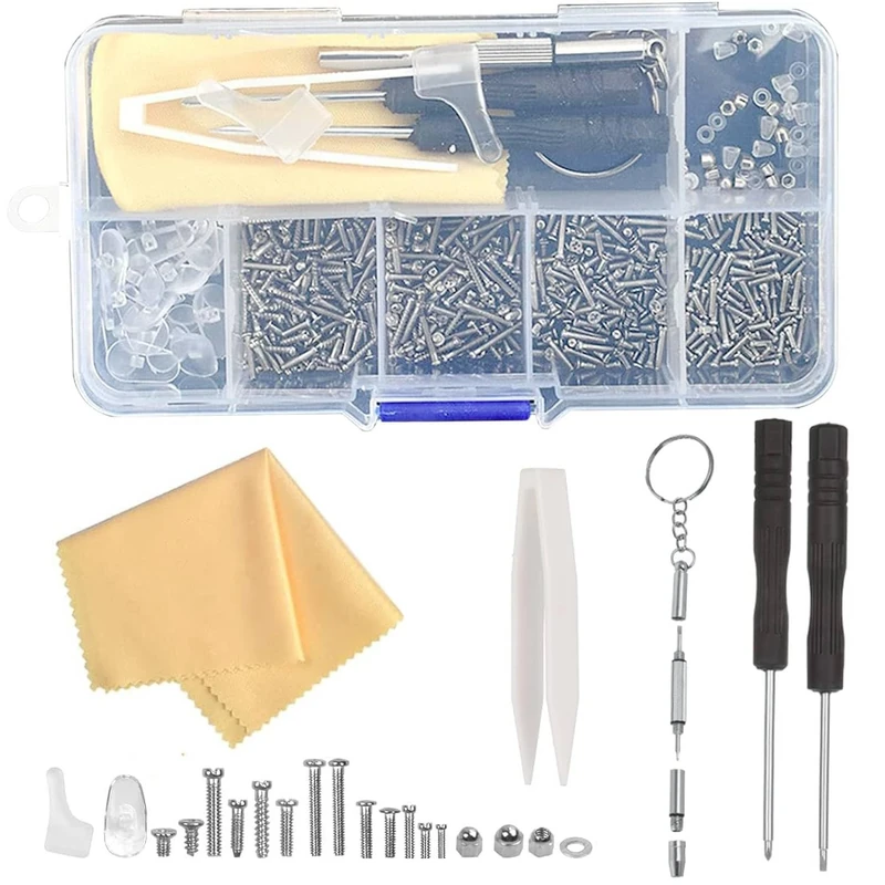 500 PCS Eyeglass Repair Tool Set, Glasses Repair Kit with Screws, Screwdrivers, Tweezers, Nose Pads - Durable and Versatile Eyeglass Repair Kit for Sunglasses and Reading Glasses, Compact Storage Case