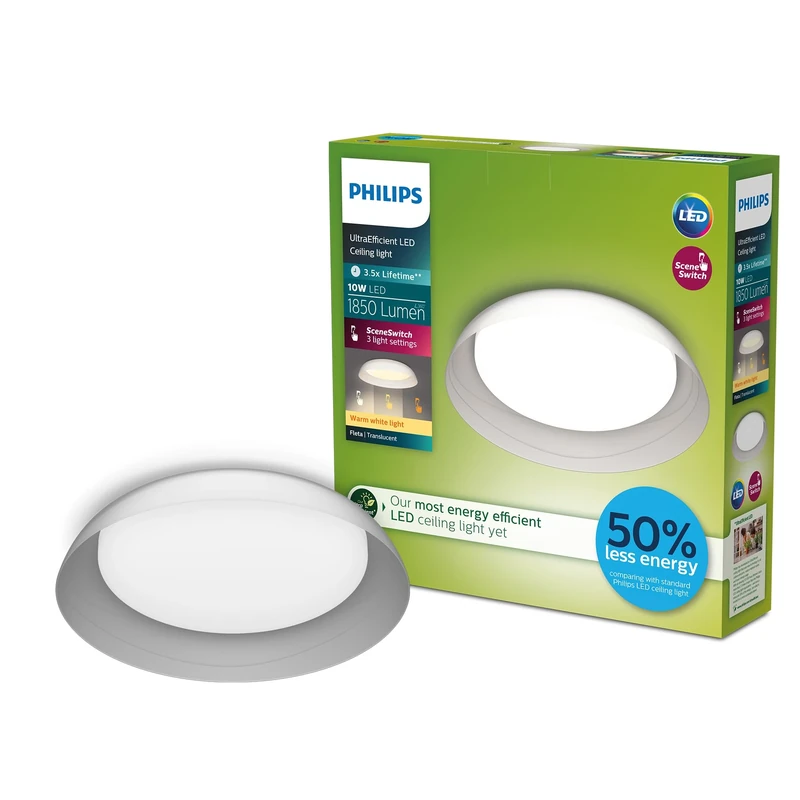 PHILIPS Fleta UltraEfficient Ceiling, SceneSwitch, Teak, 10W, 1850Lm, 2700K, IP20
