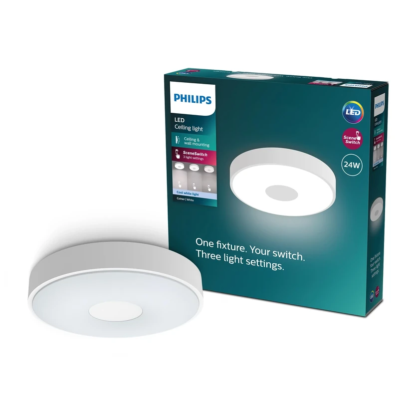 PHILIPS Coiner Ceiling SceneSwitch, Round, 24W, 2800Lm, 4000K, White, IP20