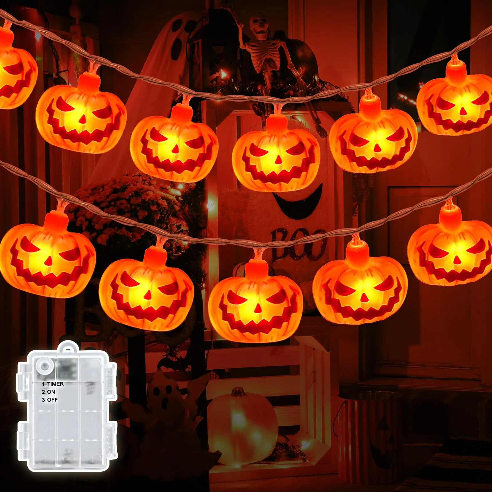 Dalugo Halloween Pumpkin Lights, 3M 20 LED Waterproof Fairy Lights Battery Operated with 6h Timer, Jack O Lantern Light for Outdoor Halloween Party Decorations, Autumn Fall Decorations