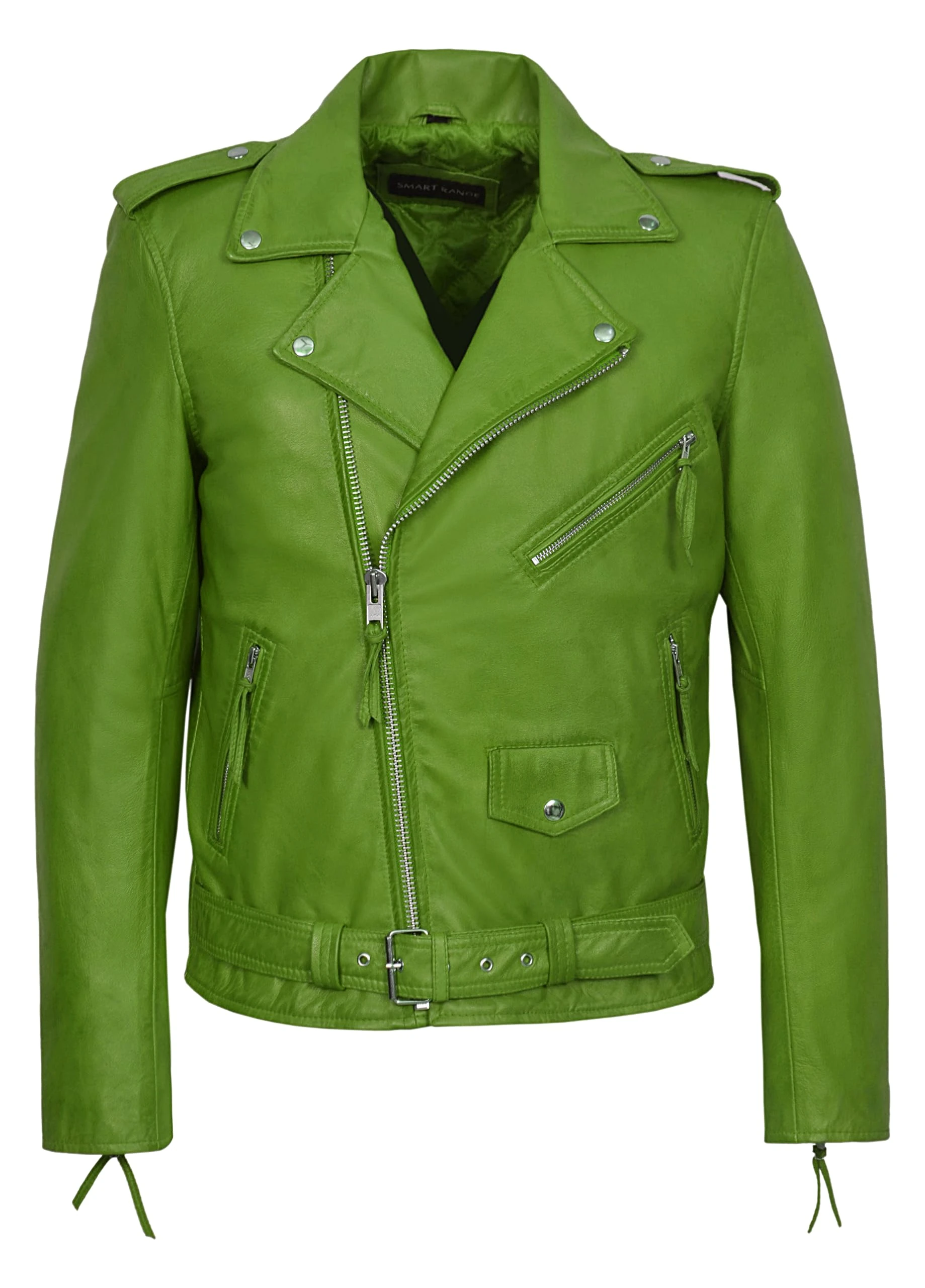 Men's BRANDO Slim Fit Lambskin Leather Jacket Moto Biker Racer Fashion Jacket SR-MBF (UK, Alpha, XL, Regular, Regular, Lime Green)