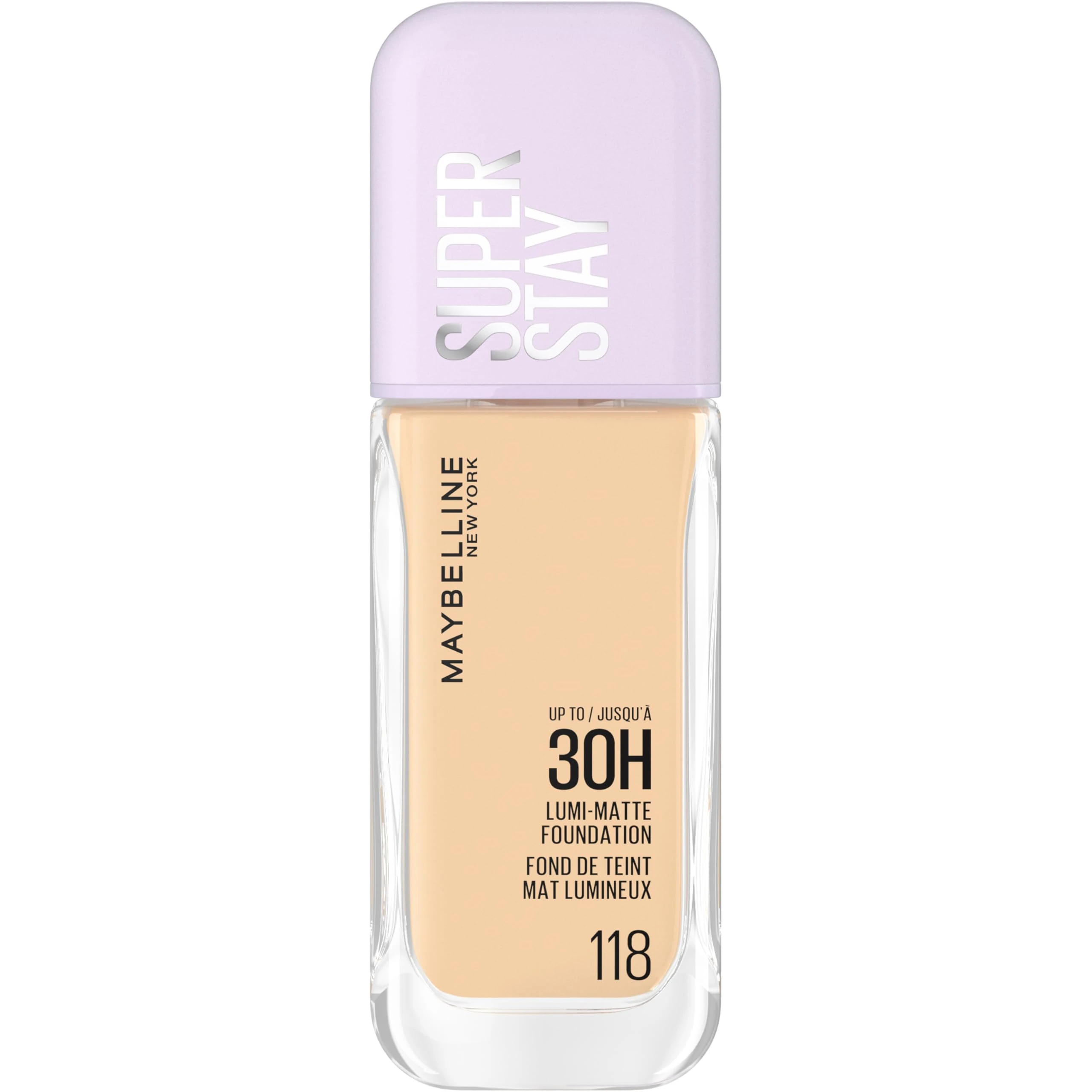 Maybelline New York Super Stay up to 30HR Lumi-Matte Foundation, Medium-Full Coverage, Vegan Formula*, Amino Acids, Niacinamide, Vitamin E, All Day Wear - Shade: 118
