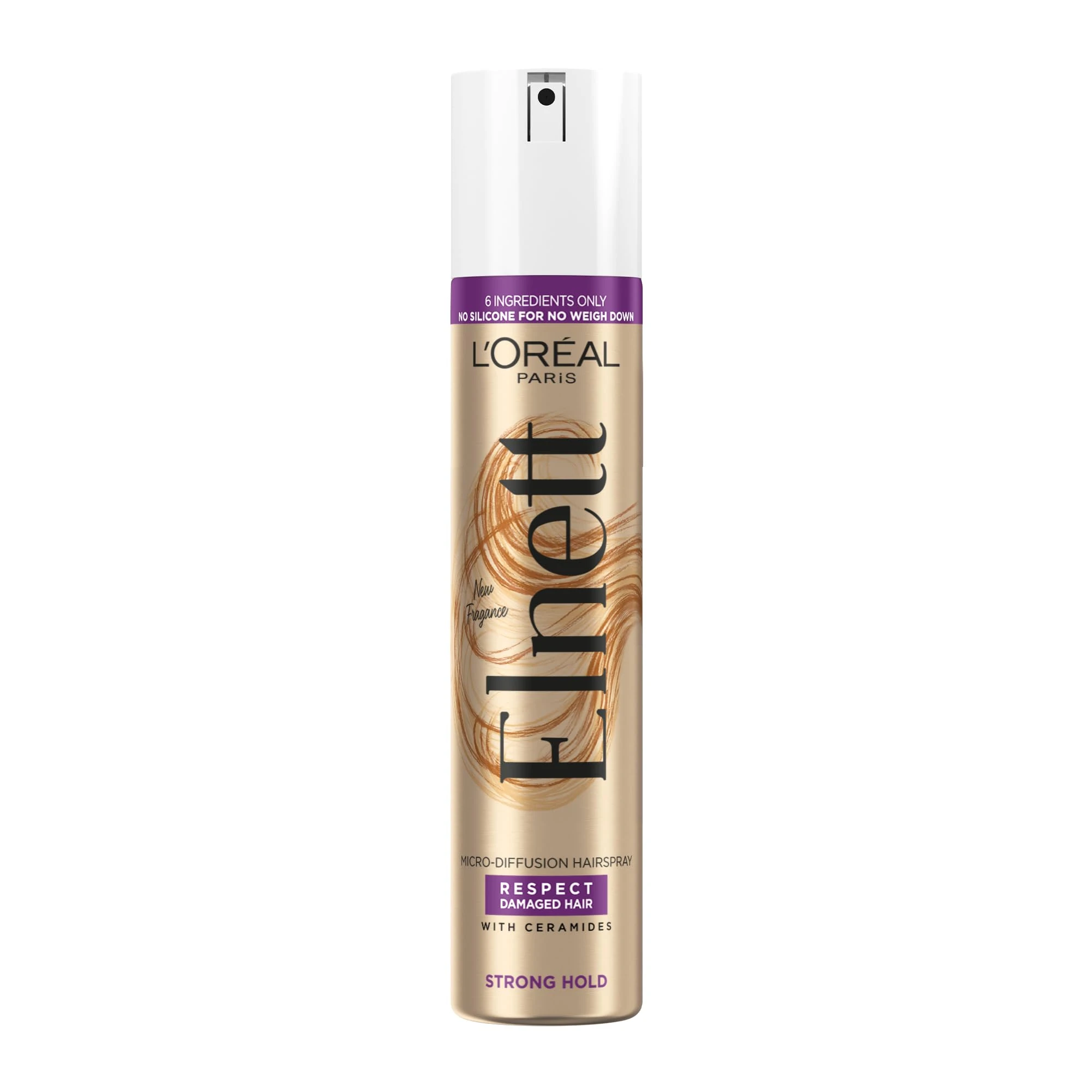 L'Oréal Paris Elnett Hair Spray for Damaged Hair, Enriched with Ceramides, Up to 48h natural strong hold, Protects from hair frizz, 200ml