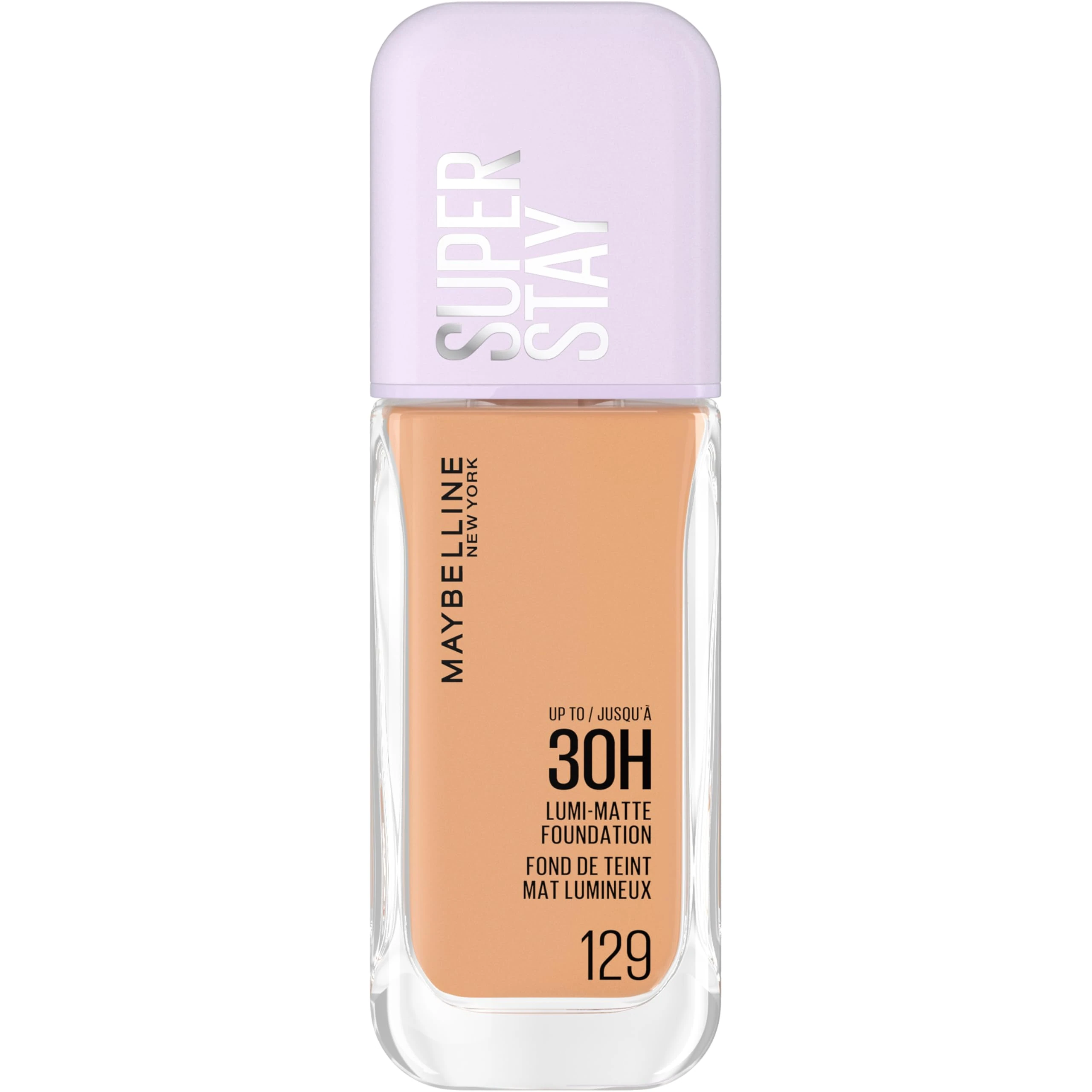 Maybelline New York Super Stay up to 30HR Lumi-Matte Foundation, Medium-Full Coverage, Vegan Formula*, Amino Acids, Niacinamide, Vitamin E, All Day Wear - Shade: 129