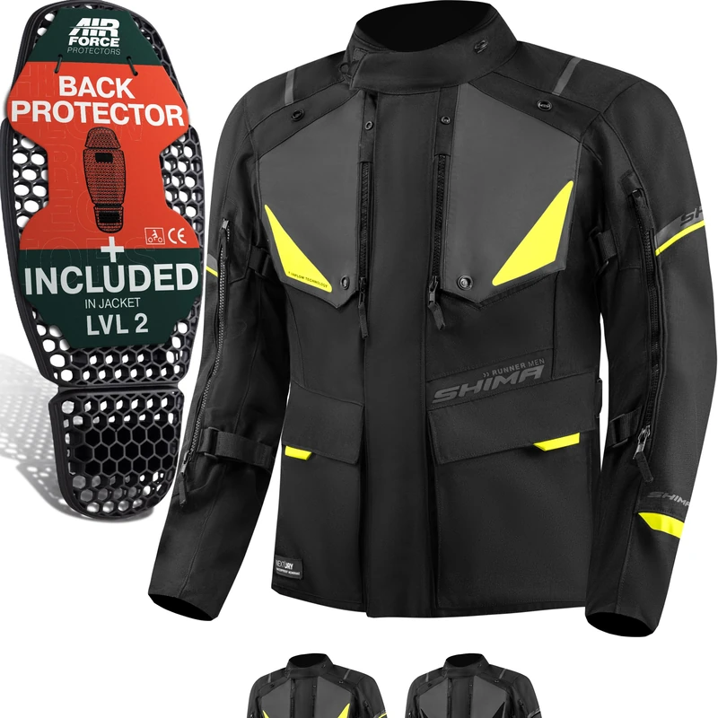 SHIMA RUNNER Motorbike Jackets for Men AIRFORCE Back Protector Armour Riding Motorcycle Jacket Summer Winter Bikers Waterproof Lightweight Armoured Motorcycles (Mens, Fluo, S)