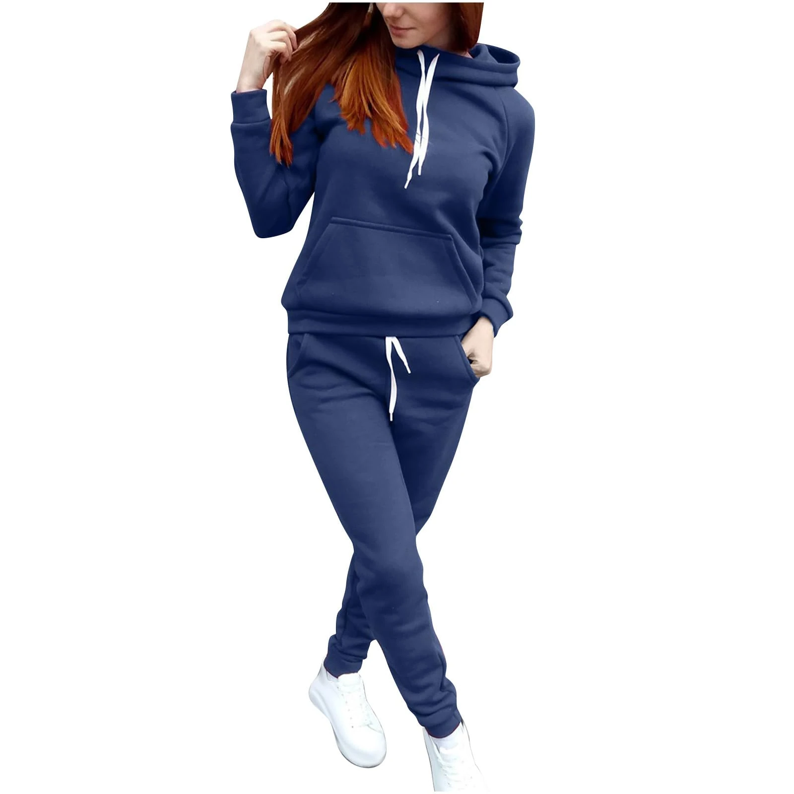 Keepink Two Piece Tracksuit Sets for Women Plain Long Sleeve Hooded Pullover + Baggy Jogger Sweatsuits Set with Pockets Leisure Ladies Track Suits Activewear Fall Winter Clothes Sale