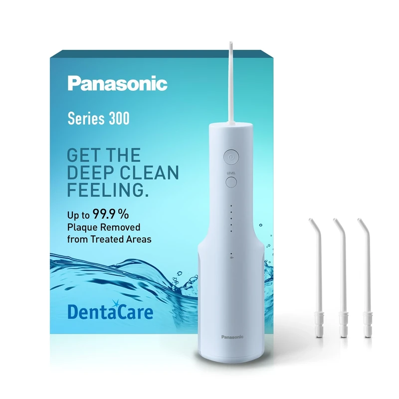 Panasonic Series 300 Water Flosser for Teeth, Cordless EW-DJ27-A311, 99.9% Plaque Remover, 200ml, IPX7, 4 Regular Nozzles, 5 Pressure Settings, Oral Irrigator for Home & Travel, Black