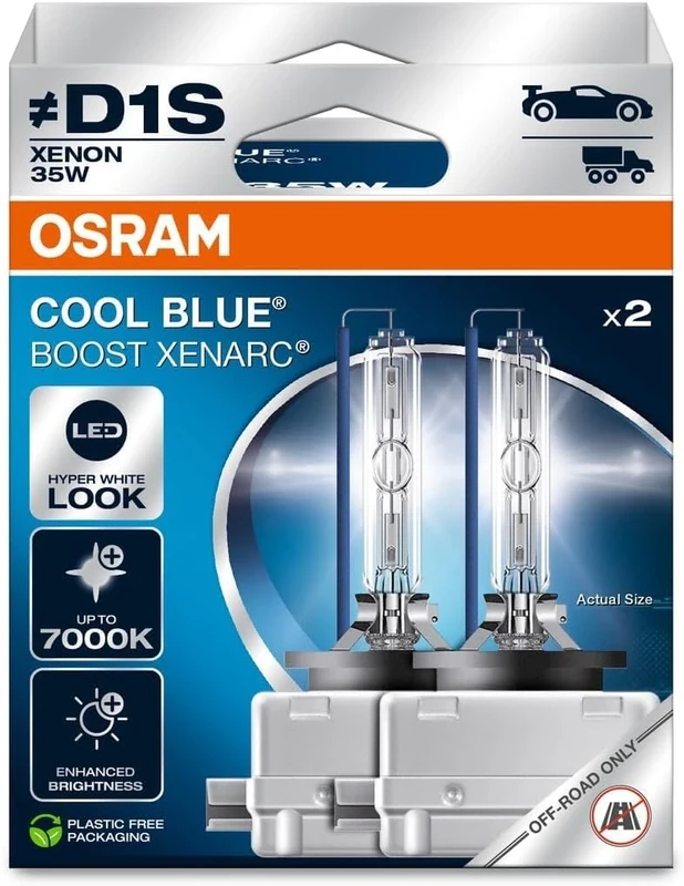 OSRAM XENARC® Cool Blue Boost, D1S, Xenon Headlight Lamps, 7000K, Hanging folding box (2 lamps), offroad use only