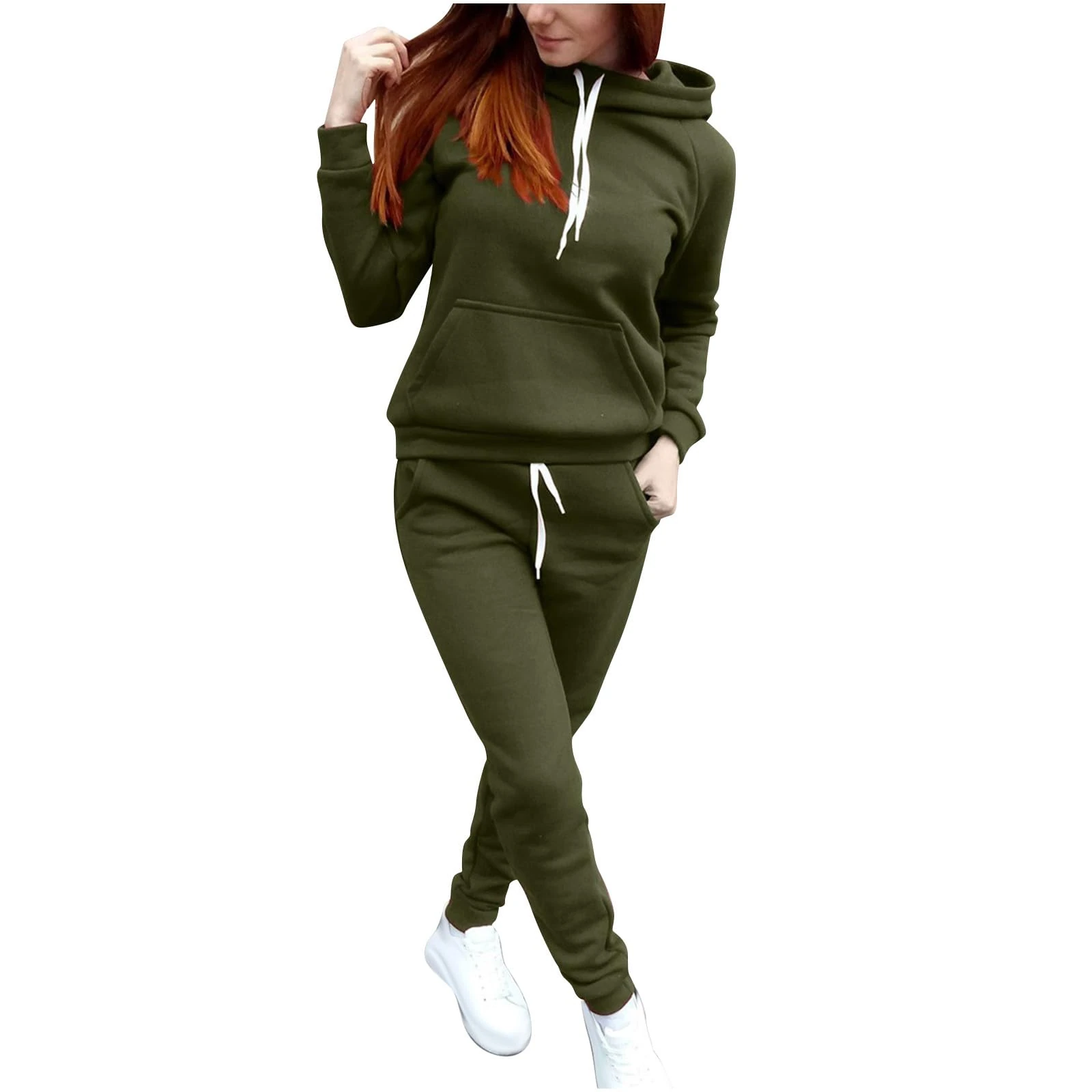 Keepink Two Piece Tracksuit Sets for Women Plain Long Sleeve Hooded Pullover + Baggy Jogger Sweatsuits Set with Pockets Leisure Ladies Track Suits Activewear Fall Winter Clothes Sale