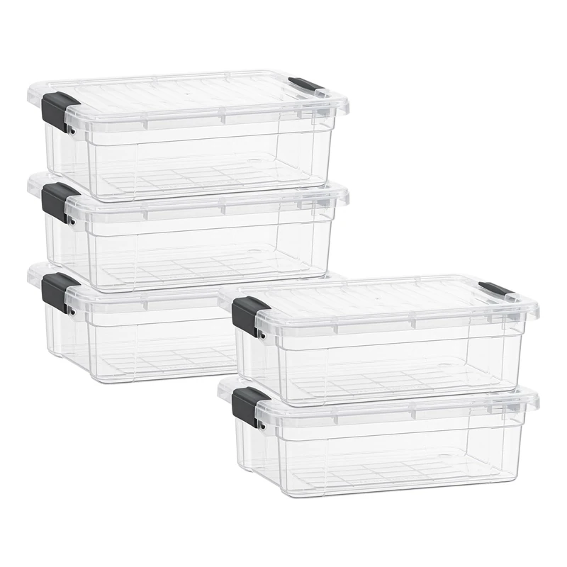 Superio Clear Storage Boxes with Lids, 4.5 Quart Plastic Container Bins for Organizing, Stackable Crates, BPA Free, Non Toxic, Odor Free, Organizers for Home, Office and Dorm, 5 Pack - Image 1