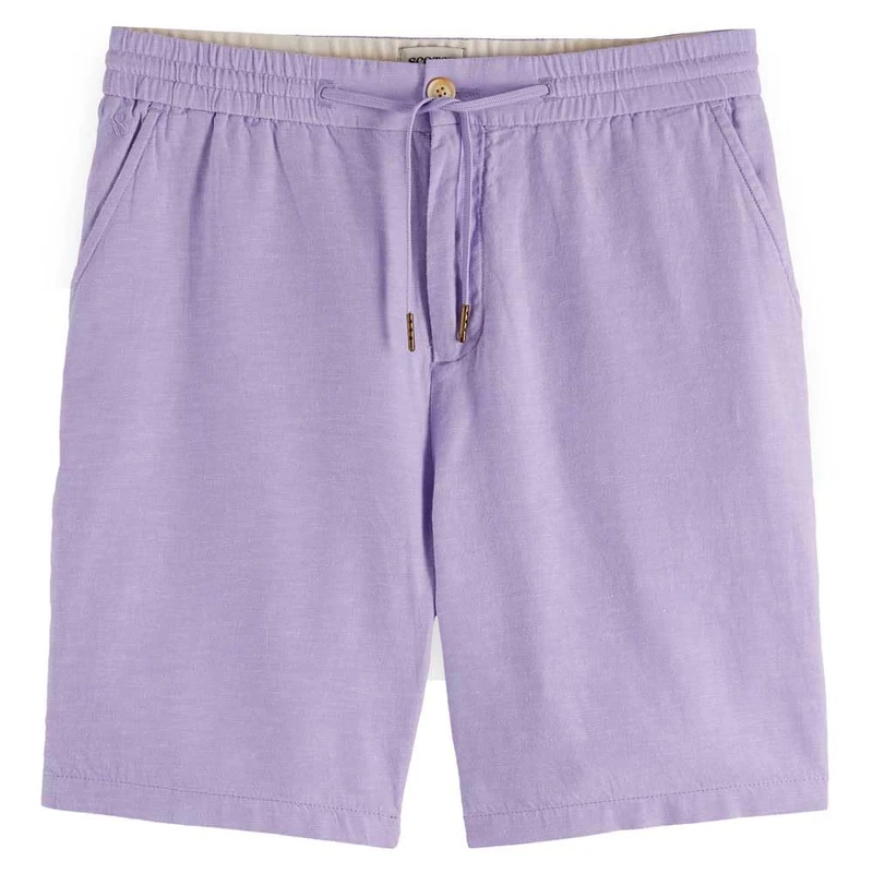 Scotch & Soda Men's Seasonal core-Fave Cotton/Linen Twill Bermuda Shorts, Bright Lavender, 31W