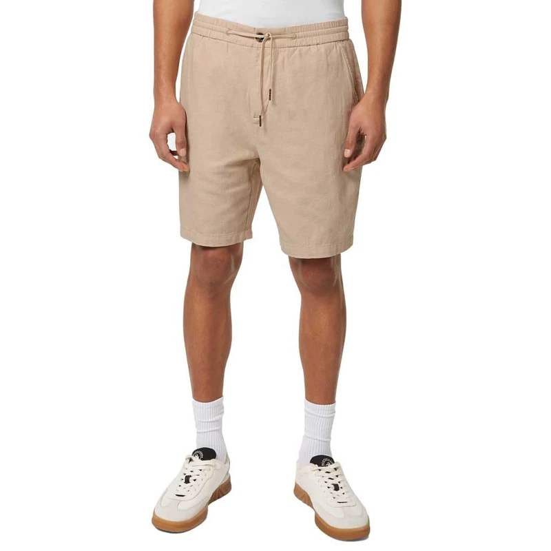 Scotch & Soda Men's Seasonal core-Fave Cotton/Linen Twill Bermuda Shorts, Soft Camel, 34W