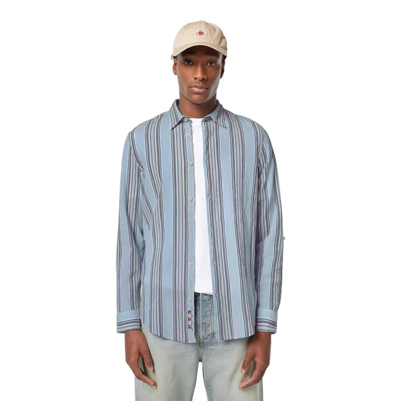 Scotch & Soda Crinkled-Stripe Regular Fit Shirt, Soft Camel Stripe 420, M