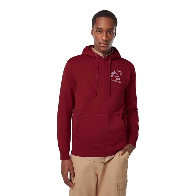 Scotch & Soda Regular Fit Front and Back Artwork Hoodie, Roadside Red 610, M