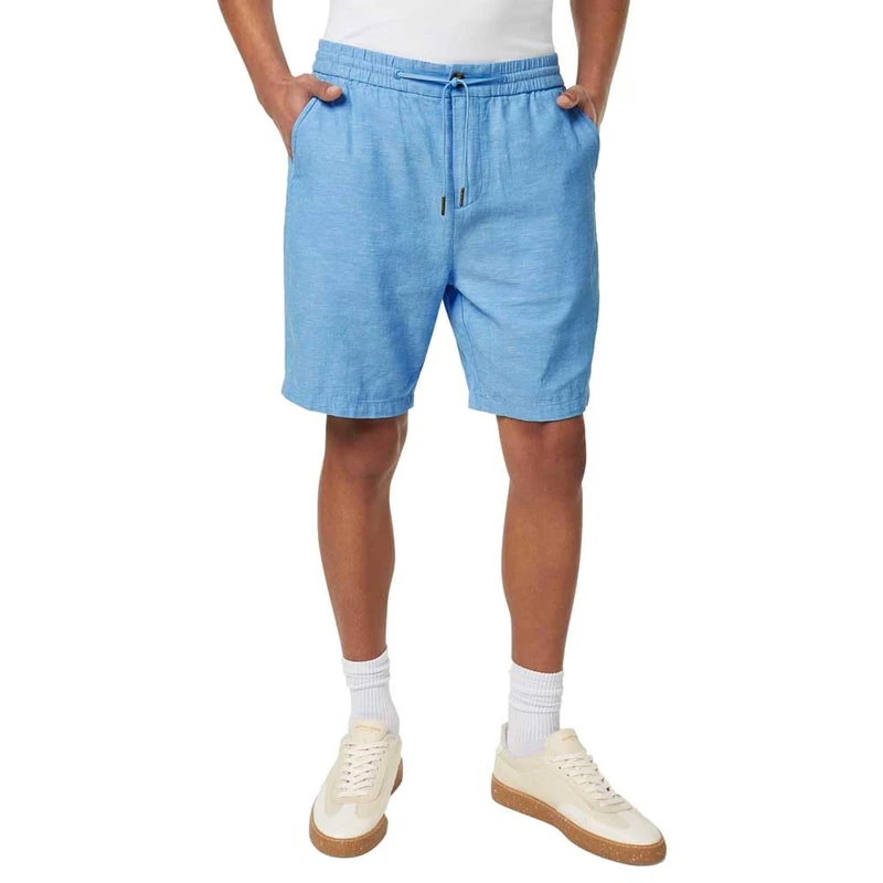 Scotch & Soda Men's Seasonal core-Fave Cotton/Linen Twill Bermuda Shorts, Aqua Blue, 36W
