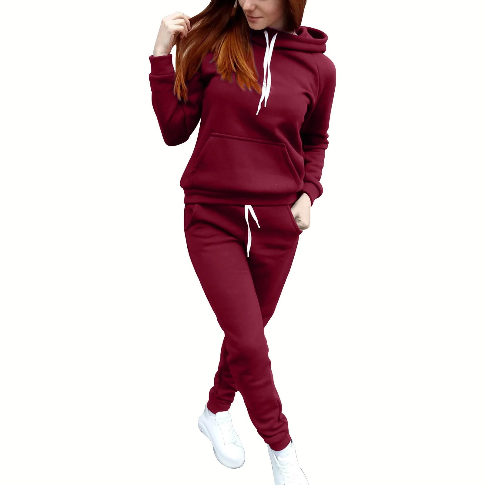Keepink Two Piece Tracksuit Sets for Women Plain Long Sleeve Hooded Pullover + Baggy Jogger Sweatsuits Set with Pockets Leisure Ladies Track Suits Activewear Fall Winter Clothes Sale