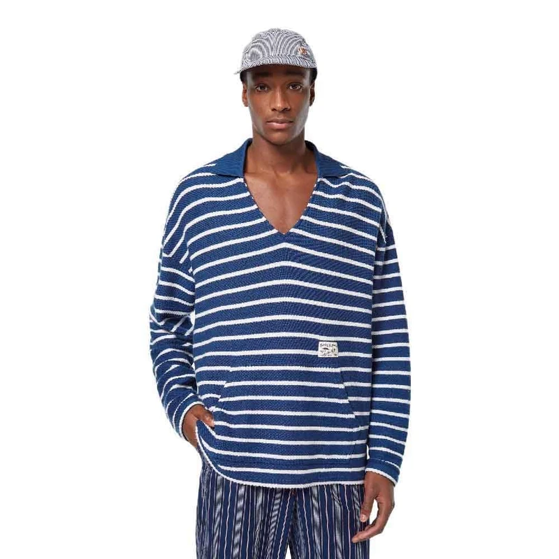 Scotch & Soda Men's Loose fit Loop Terry Sweatshirt, Atlantic Blue Stripe, L