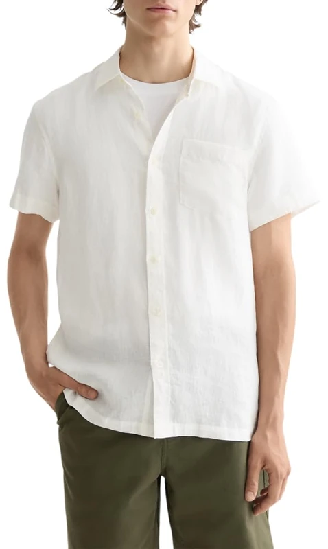Scotch & Soda Men's Linen Ss Shirt, White, S