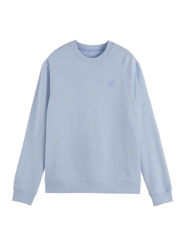 Scotch & Soda Mens Essential Badge Logo Crewneck Sweatshirt, Sky Blue, XXL UK