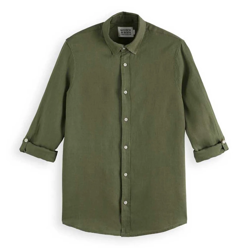 Scotch & Soda Men's Seasonal Core Regular Fit Linen Shirt, Army, S