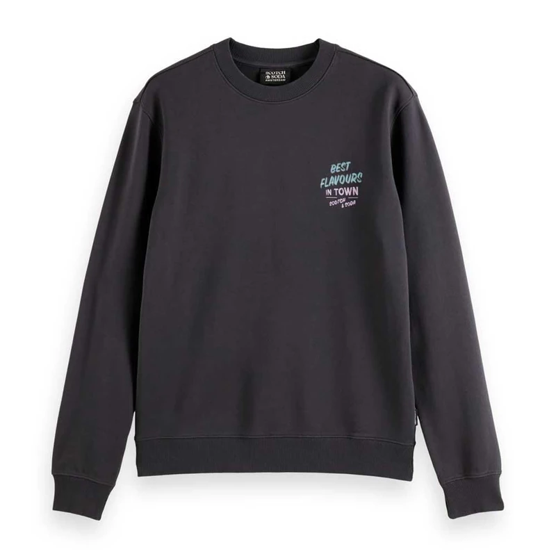 Scotch & Soda Men's Regular Fit Front and Back Artwork Sweatshirt, Washed Black, XXL