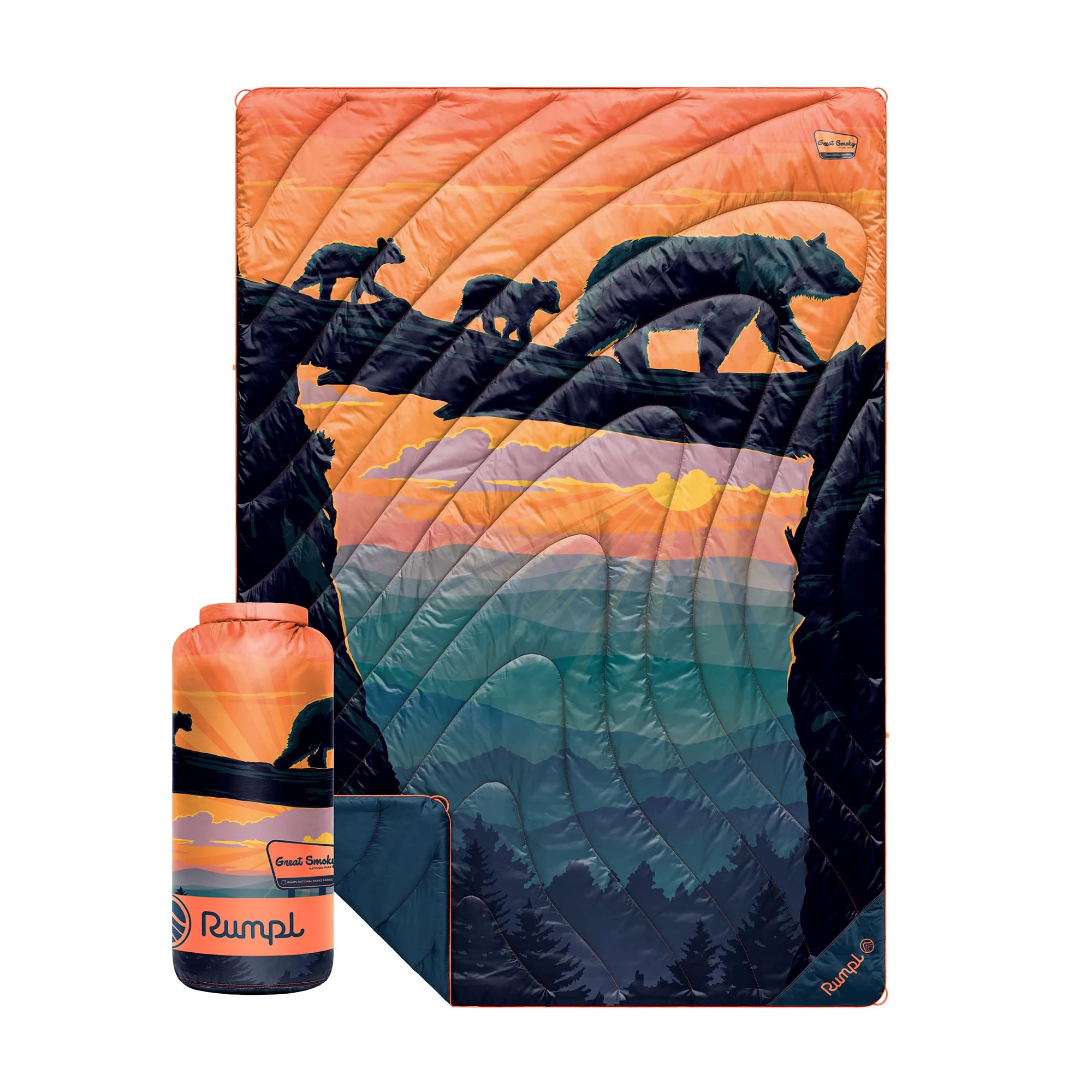 Rumpl Original Puffy Blanket - Warm Puffy Camping Blanket, 100% Recycled Polyester Insulation, Lightweight, Packable, Water-Resistant, Outdoor Puffer Blanket, 52"x75", Great Smoky National Park