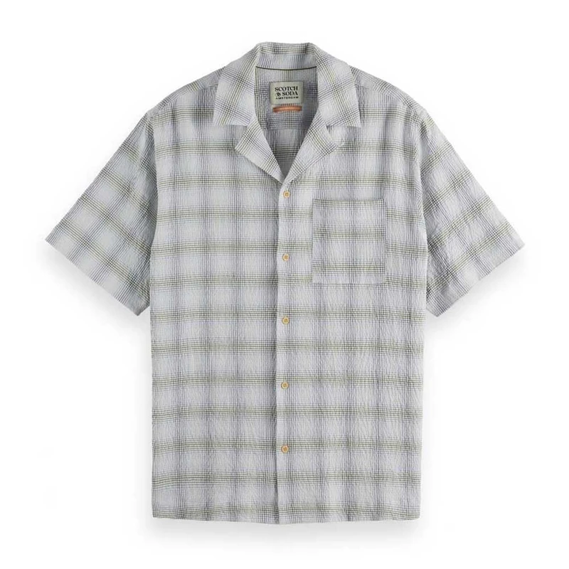 Scotch & Soda Men's Relaxed-Fit Ss Shirt, Swan Crinkle Check, XXL
