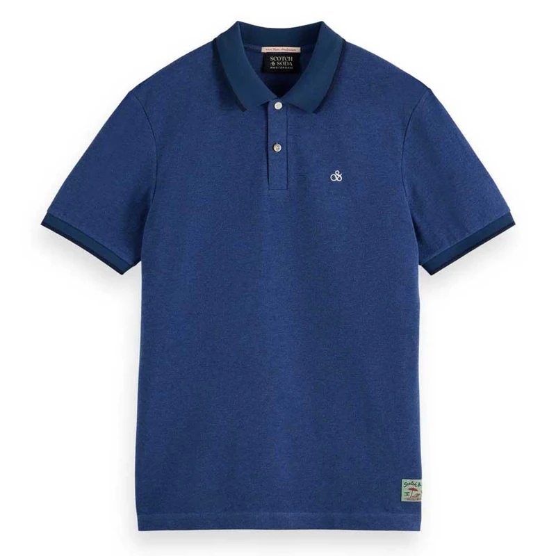 Scotch & Soda Men's Logo Polo Shirt, Atlantic Blue Melange, M