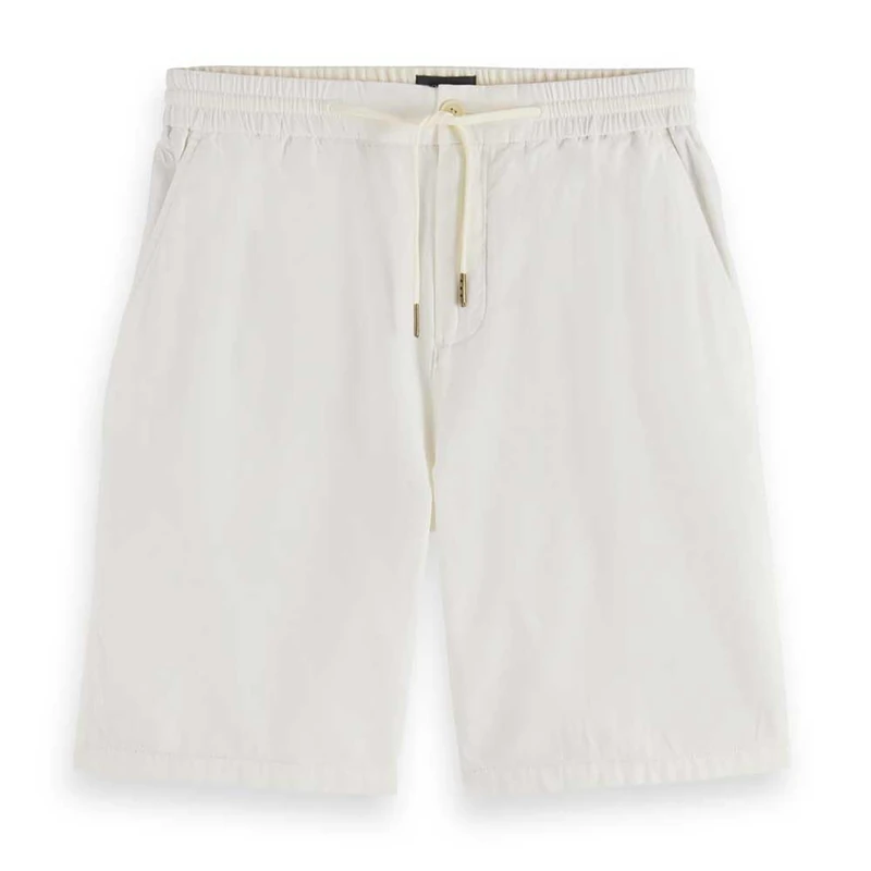 Scotch & Soda Men's CORE-Fave-Cotton-Linen Twill Bermuda Short, White, 29W