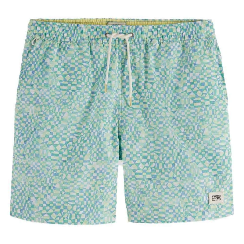 Scotch & Soda Men's Mid Length Swim Shorts Board Shorts, Luna Ditsy Green AOP, S