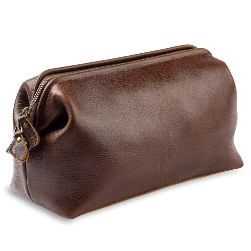 NV Holders Premium Genuine Leather Toiletry Bag for Men - The Ultimate Travel Dopp Kit and Hygiene Organizer, Perfect Men's Toiletry Travel Bag, Brown, Genuine Leather Toiletry Bag