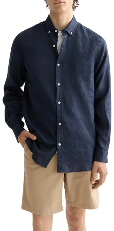 Scotch & Soda Men's Linen Button-Down Shirt (Pack of 1), Shirt Blue, XXL