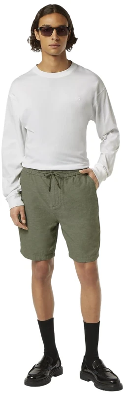 Scotch & Soda Men's Seasonal core-Fave Cotton/Linen Twill Bermuda Shorts, Army, 31W