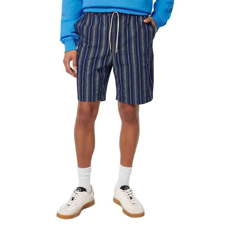 Scotch & Soda Men's Fave-Relaxed fit Yarn-Dyed Cotton-Linen Bermuda Short, Navy Stripe, 33W